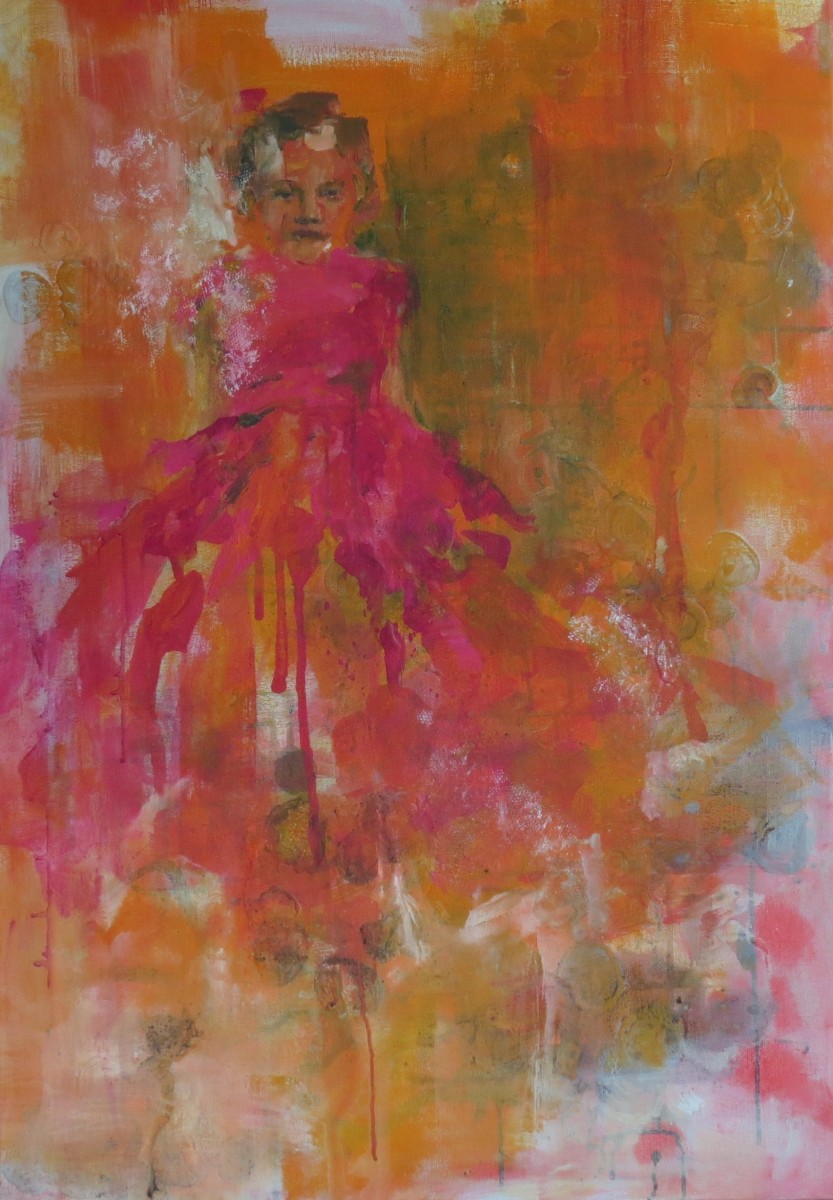 oranje meisje jurkje abstract moder schilderij