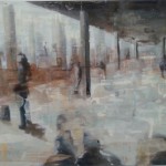 schilderij 60x80 cm, mixed media op canvas passanten at the station new york