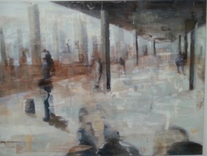 schilderij 60x80 cm, mixed media op canvas passanten at the station new york