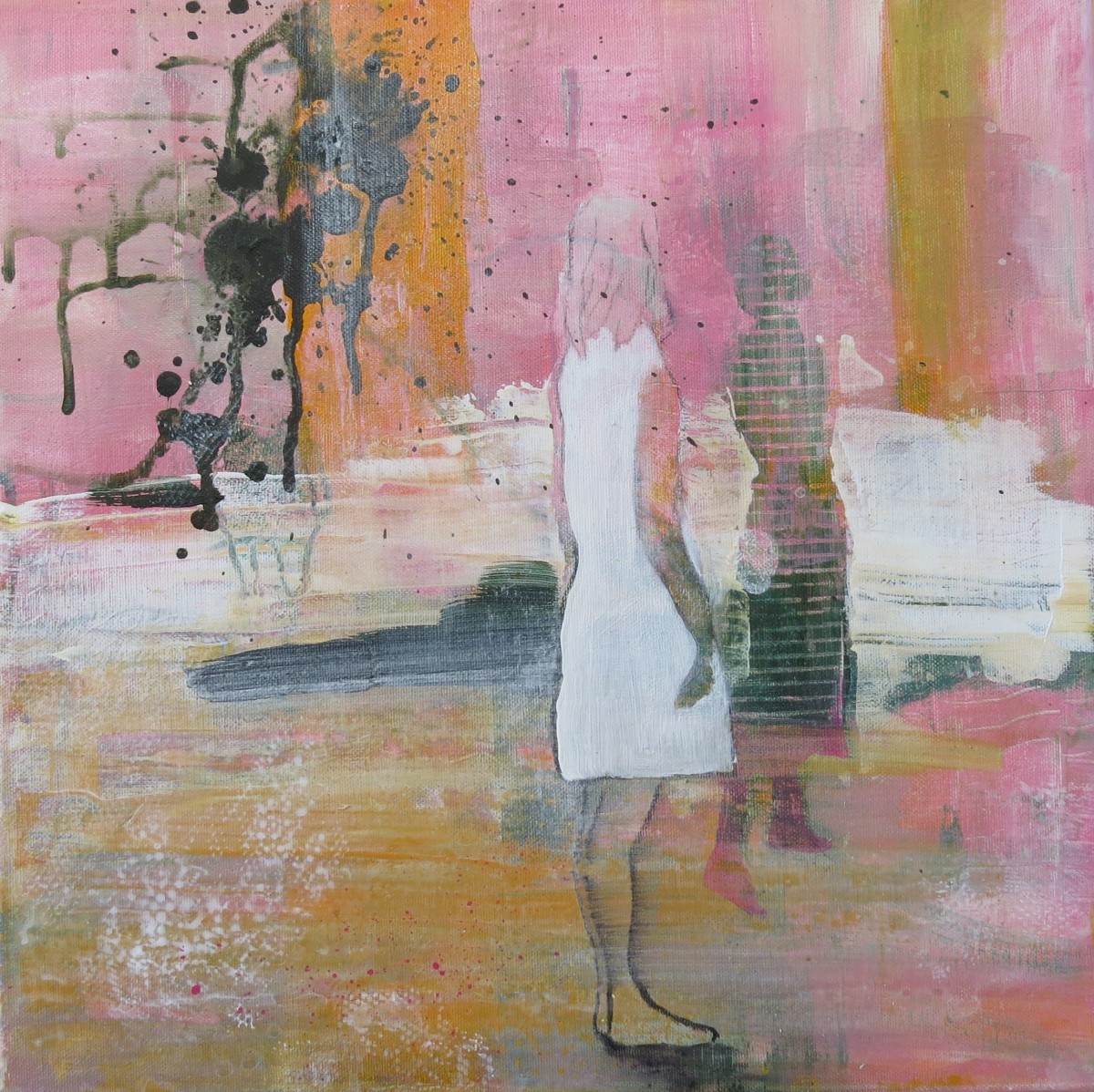 schilderij 40x40cm meisje roze accenten kleurrijk modern abstract veulen